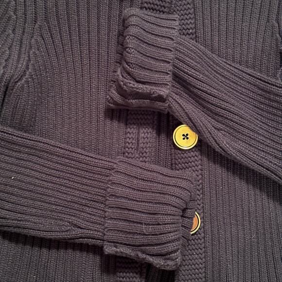 Talbots LADY Jacket Pima Cotton Cardigan Ribbed Knit Button Black SZ Medium - Picture 7 of 9